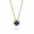 Halo necklace in yellow gold with a central sapphire and round diamonds