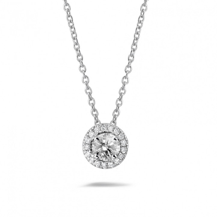0.50 carat diamond halo necklace in white gold