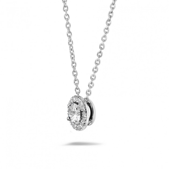 0.50 carat diamond halo necklace in white gold