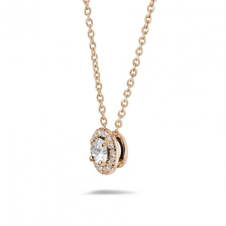 0.50 carat diamond halo necklace in red gold