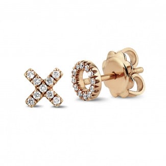 XO earrings in red gold with small round diamonds