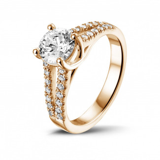 Contour - 1.00 carat solitaire ring in red gold with side diamonds