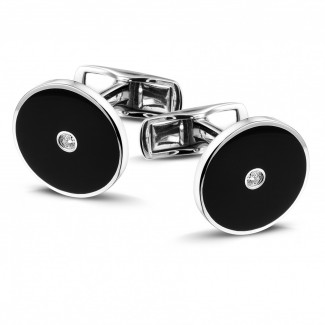 Cufflinks - White golden cufflinks with onyx and a central diamond