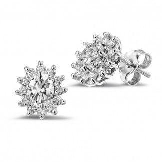 Stud earrings - 1.75 carat entourage earrings in white gold with oval and round diamonds