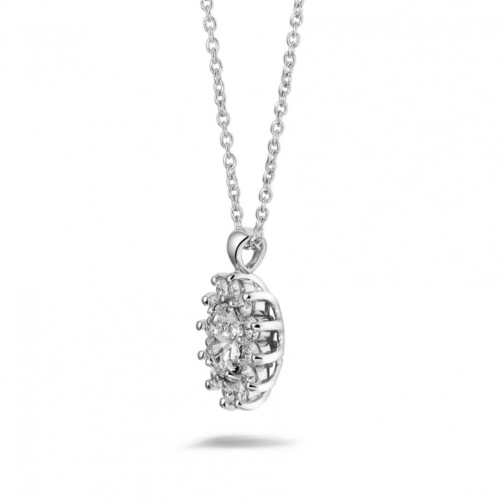 1.85 carat entourage pendant in white gold with oval and round diamonds
