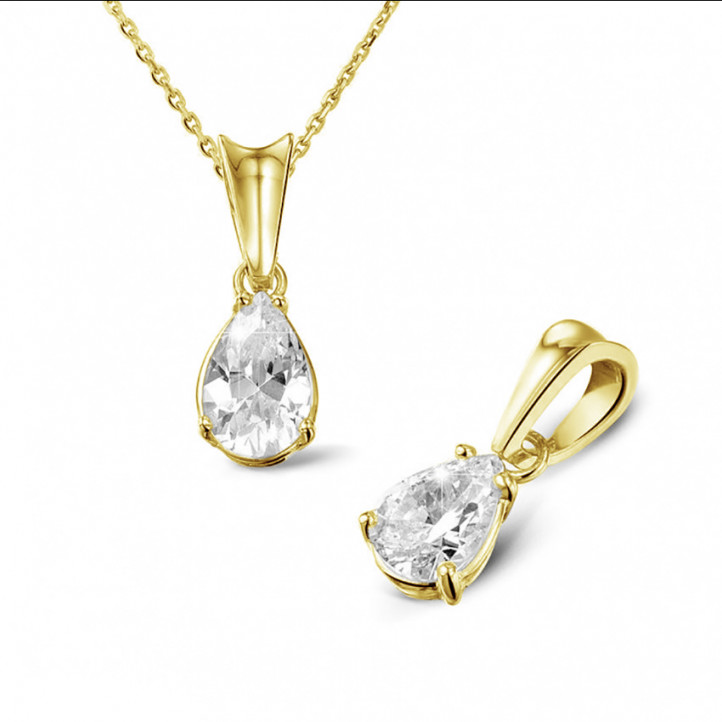0.75 carat yellow golden solitaire pendant with pear shaped diamond