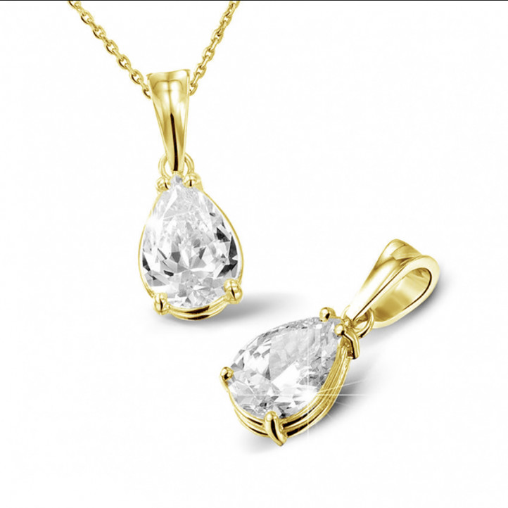 2.00 carat yellow golden solitaire pendant with pear shaped diamond