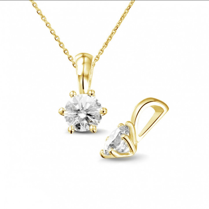 0.75 carat yellow golden solitaire pendant with round diamond