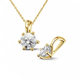 Necklaces - 1.00 carat yellow golden solitaire pendant with round diamond
