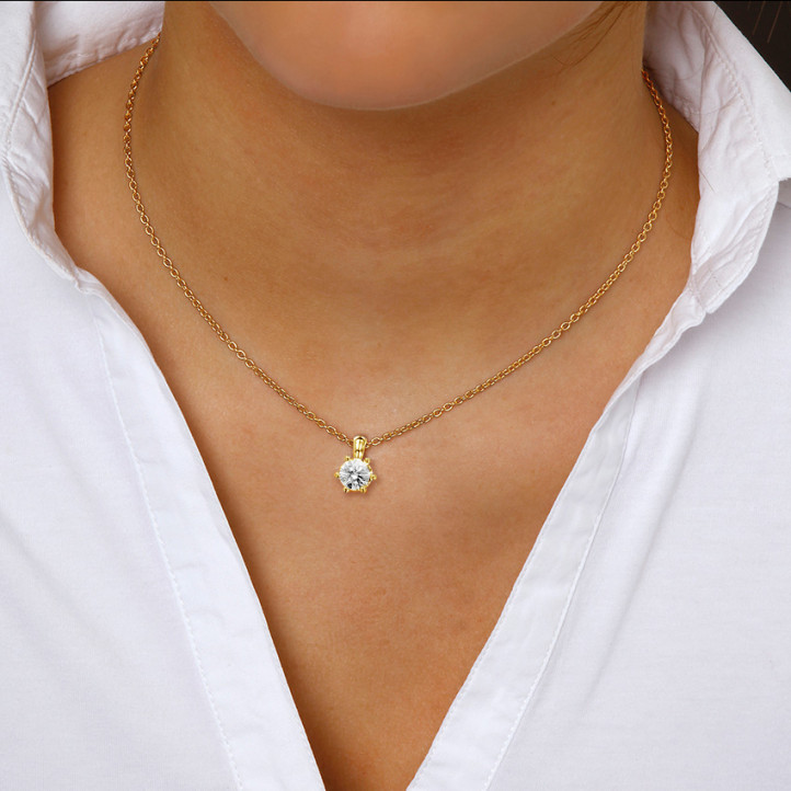1.25 carat yellow golden solitaire pendant with round diamond