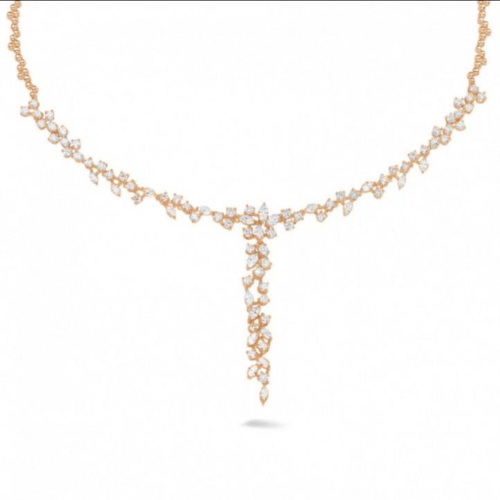 7.00 carat necklace in red gold with round and marquise diamonds