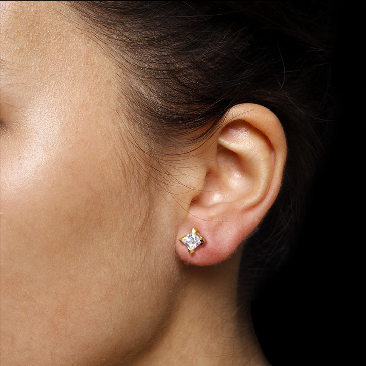 1.50 carat diamond princess earrings in yellow gold