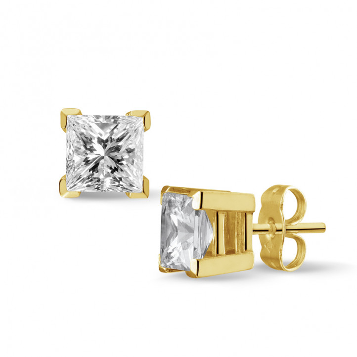 2.00 carat diamond princess earrings in yellow gold