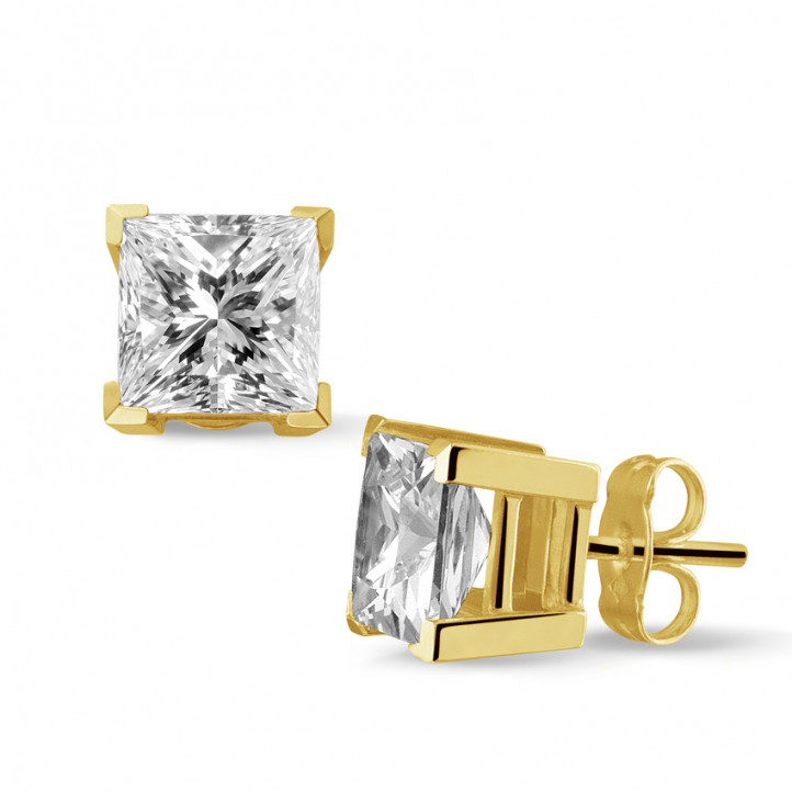 3.00 carat diamond princess earrings in yellow gold
