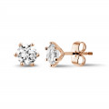 1.50 carat classic diamond earrings in red gold with six prongs