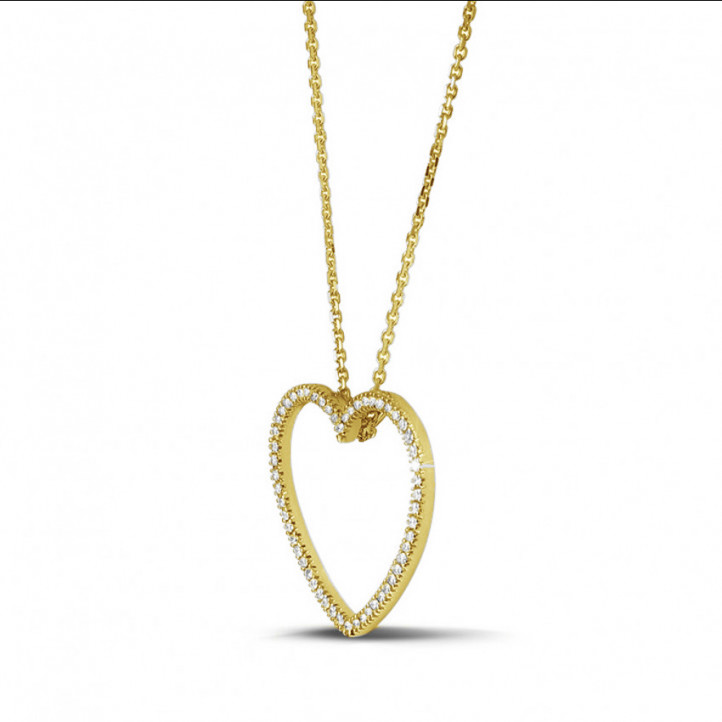 0.75 carat diamond heart shaped pendant in yellow gold