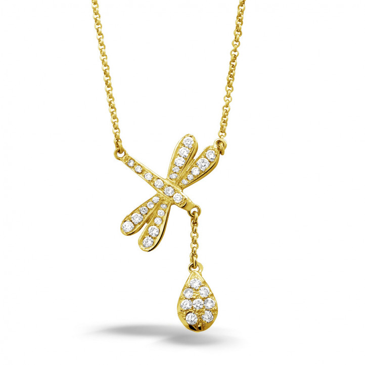 0.36 carat diamond dragonfly necklace in yellow gold