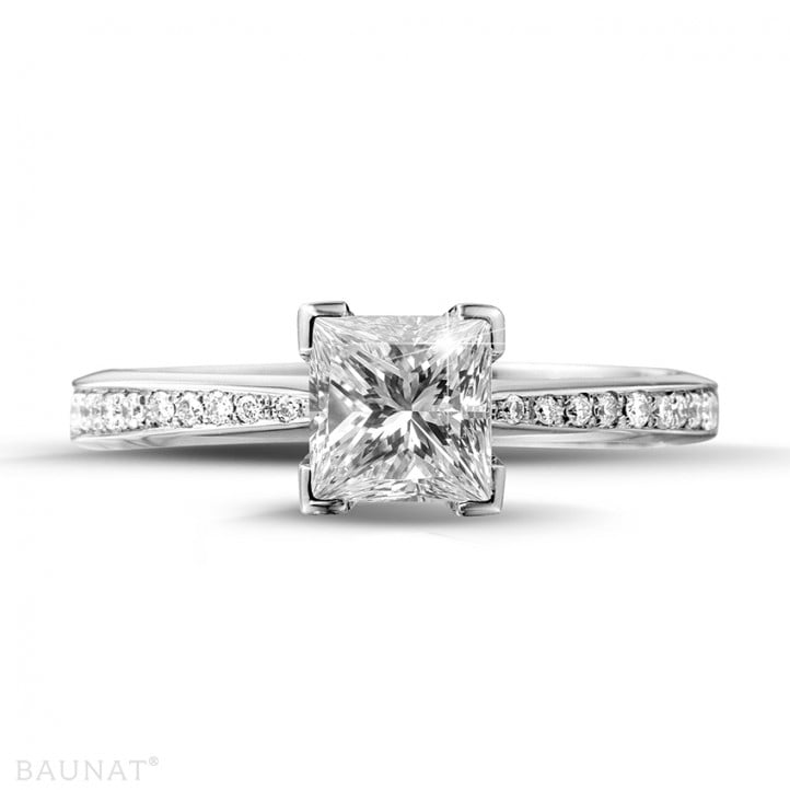 1.00 carat solitaire ring in platinum with princess diamond and side diamonds