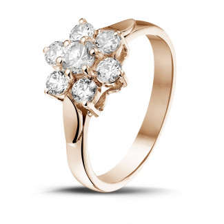 Gold ring - 1.00 carat diamond flower ring in red gold