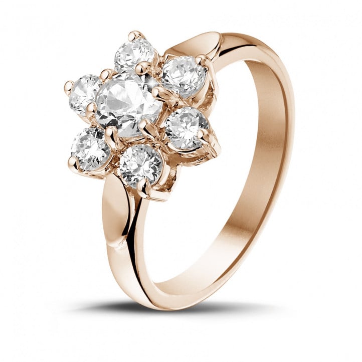1.15 carat diamond flower ring in red gold