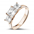 2.00 carat trilogy ring in red gold with princess diamonds