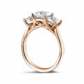2.00 carat trilogy ring in red gold with princess diamonds