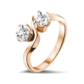 Gold engagement rings - 1.00 carat diamond Toi et Moi ring in red gold