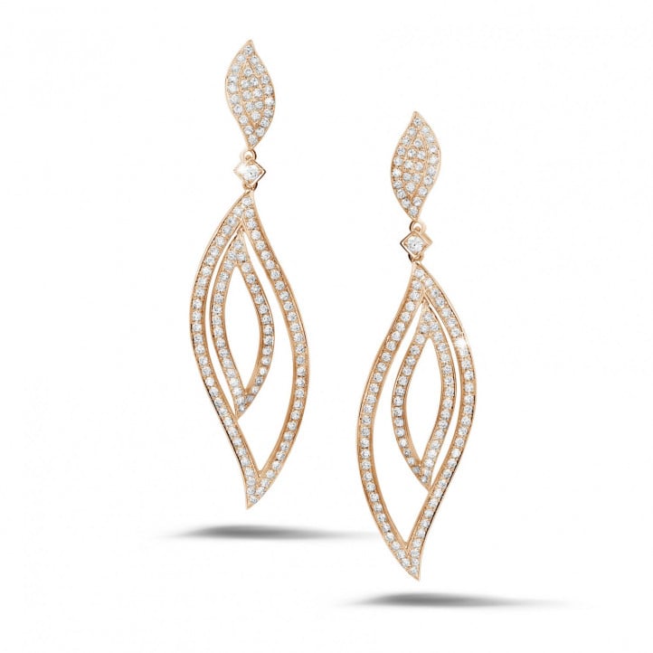 2.35 carat diamond leaf earrings in red gold