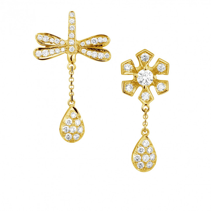 0.95 carat diamond flower & dragonfly earrings in yellow gold