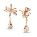 0.95 carat diamond flower & dragonfly earrings in red gold