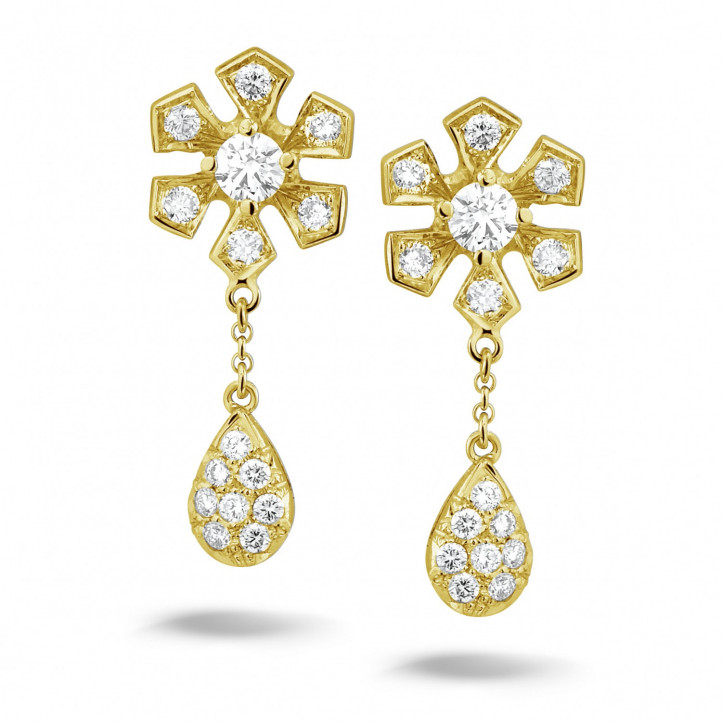 0.90 carat diamond flower earrings in yellow gold