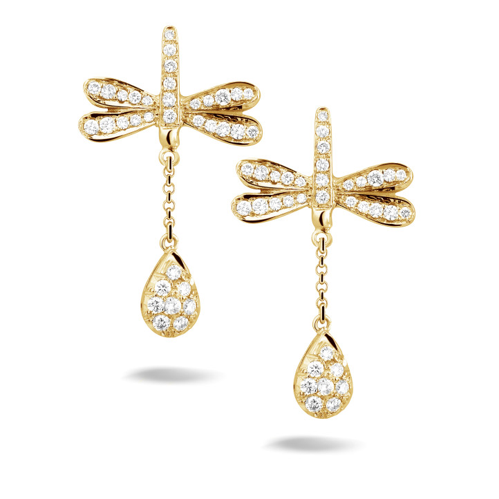 0.70 carat diamond dragonfly earrings in yellow gold