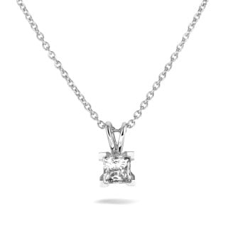 Diamond Pendants - 1.00 carat solitaire pendant in white gold with princess diamond