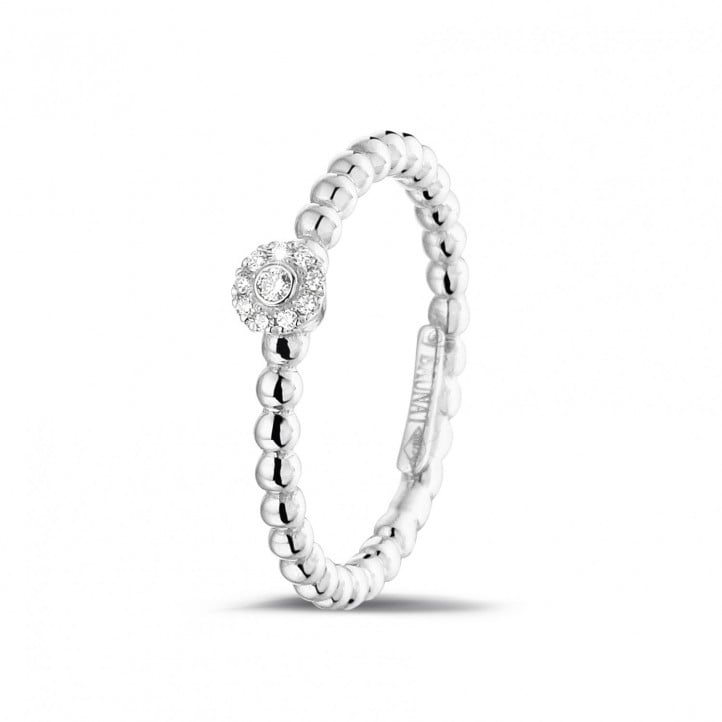 0.04 carat diamond stackable beaded ring in white gold