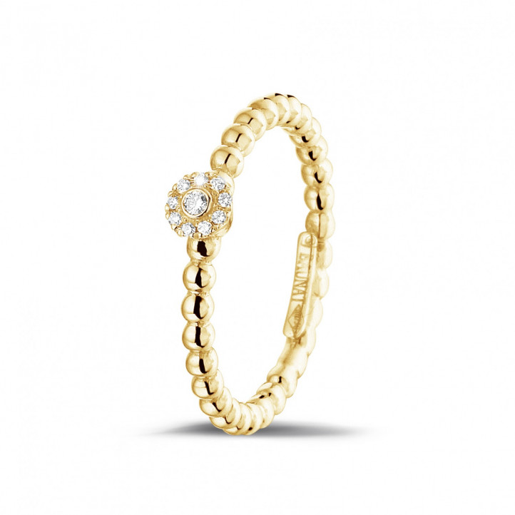 0.04 carat diamond stackable beaded ring in yellow gold