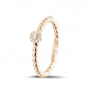 Halo ring - 0.04 carat diamond stackable beaded ring in red gold