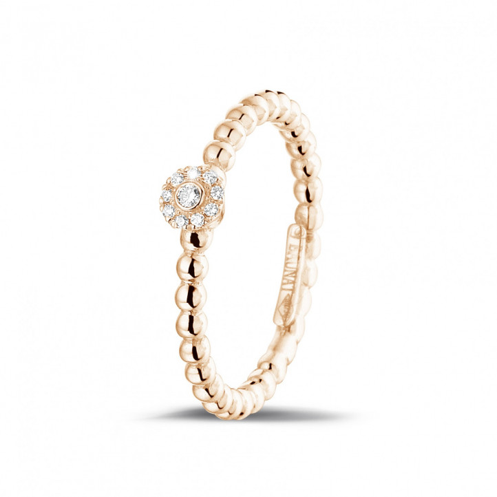 0.04 carat diamond stackable beaded ring in red gold
