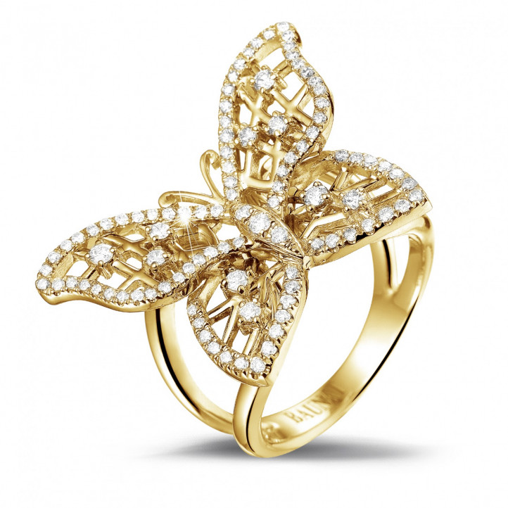 0.75 carat diamond butterfly design ring in yellow gold