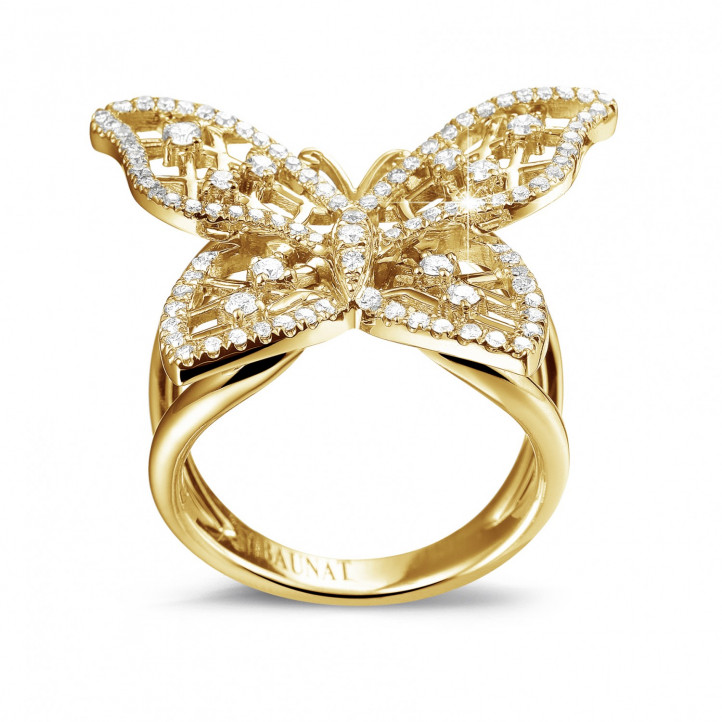 0.75 carat diamond butterfly design ring in yellow gold