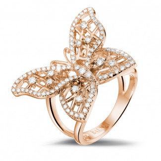 Rings - 0.75 carat diamond butterfly design ring in red gold