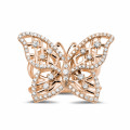 0.75 carat diamond butterfly design ring in red gold