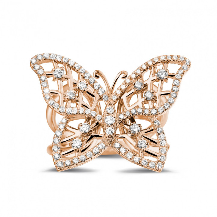 0.75 carat diamond butterfly design ring in red gold