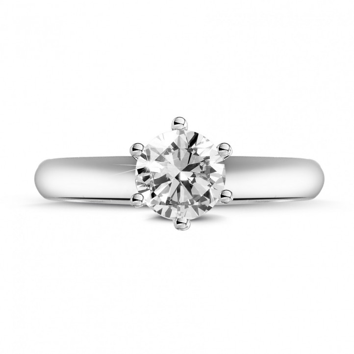 0.70 carat solitaire diamond ring in white gold with six prongs