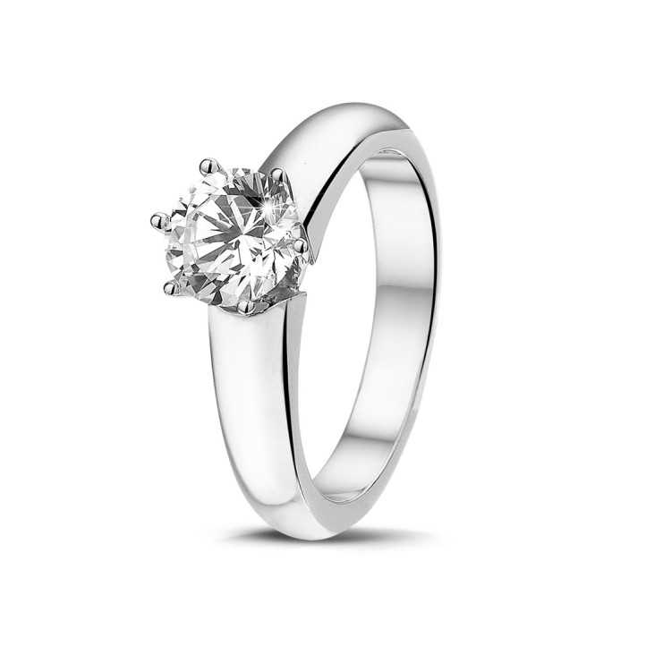 1.00 carat solitaire diamond ring in white gold with six prongs