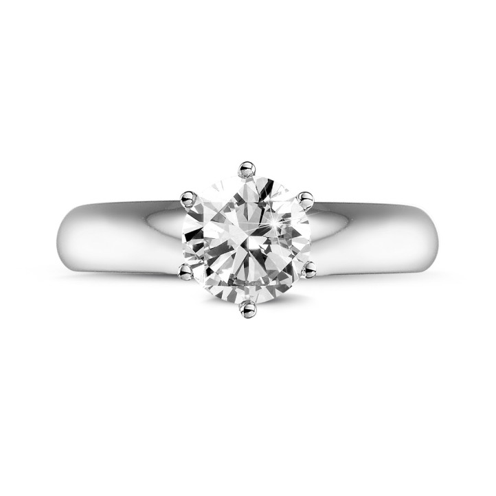 1.00 carat solitaire diamond ring in platinum with six prongs