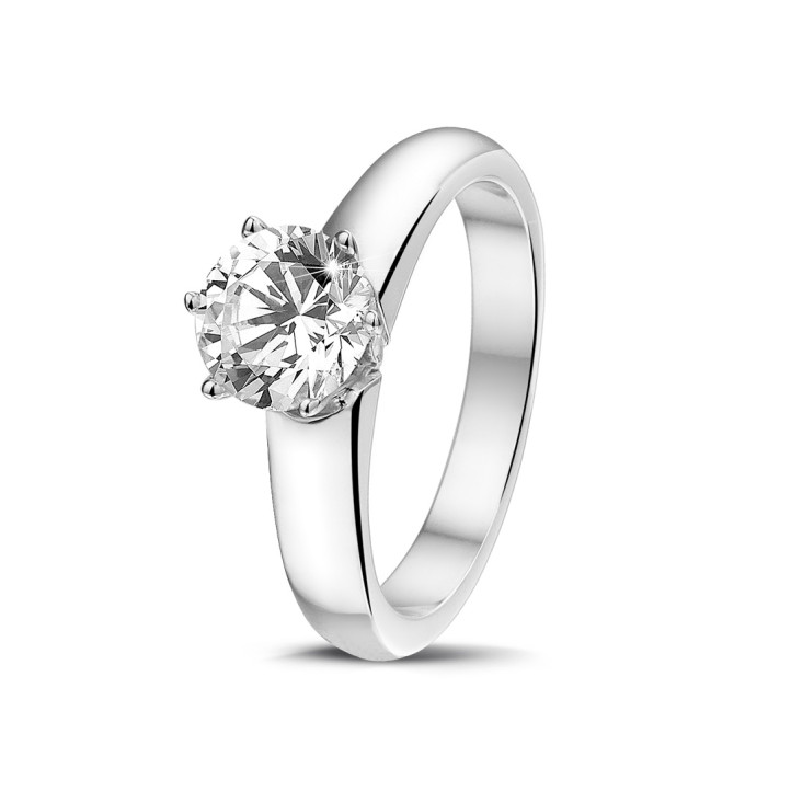 1.25 carat solitaire diamond ring in white gold with six prongs