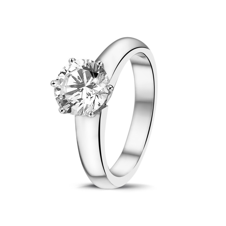 1.50 carat solitaire diamond ring in white gold with six prongs