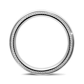 Men's jewellery - Wedding ring with a slightly domed surface of 6.00 mm in white gold with milgrain