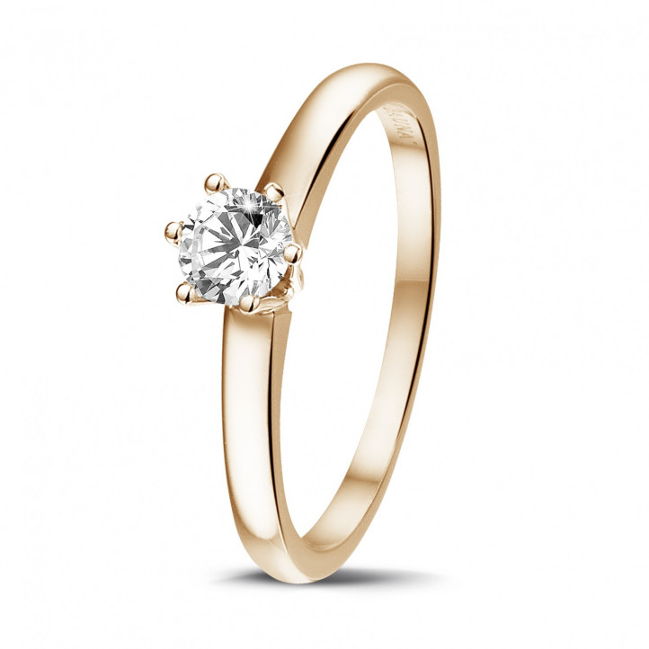 0.30 carat solitaire diamond ring in red gold with six prongs