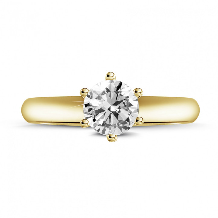 0.70 carat solitaire diamond ring in yellow gold with six prongs